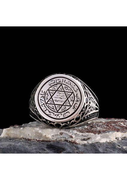 Hz Süleyman Mührü Davut Yıldızı 925 Ayar Gümüş Erkek Yüzük indirimleri