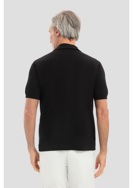Polo Yaka Kısa Kollu Triko Erkek Gömlek Siyah modelleri