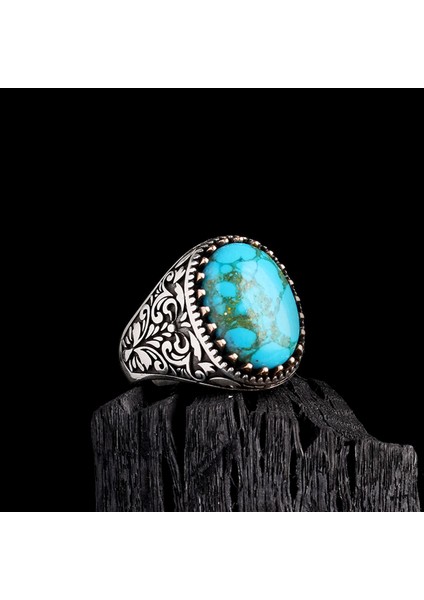 925 Ayar Gümüş Turkuaz Taşlı Erkek Yüzük modelleri