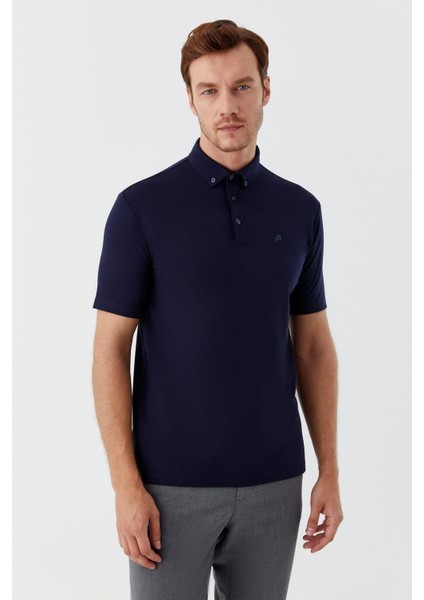 Düğmeli Polo Yaka Erkek T-Shirt Lacivert
