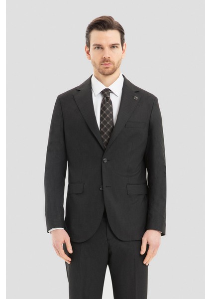 Mono Yaka Yün Karışımlı Takım Elbise Siyah