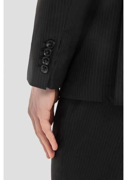 Mono Yaka Yün Karışımlı Takım Elbise Siyah indirimleri