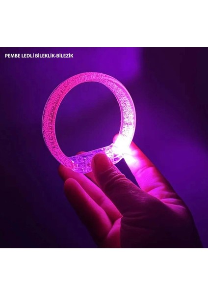 Pembe LED Işıklı Baskı Yapılabilen Pilli Bileklik Bilezik