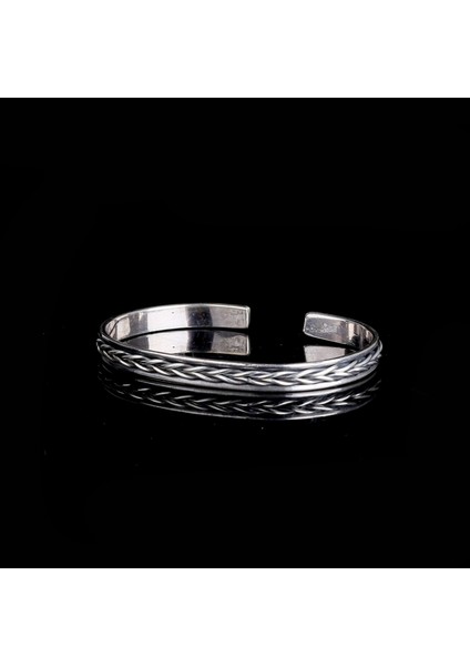 925 Ayar Gümüş Örgü Motifli Erkek Kelepçe Bileklik Modeli