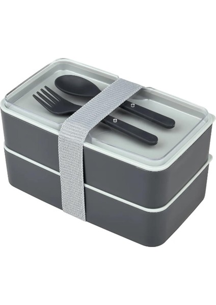 Beslenme Kabı 2 Katlı Ayarlanabilir Çatal Kaşıklı Yemek Saklama Kabı Antrasit modelleri
