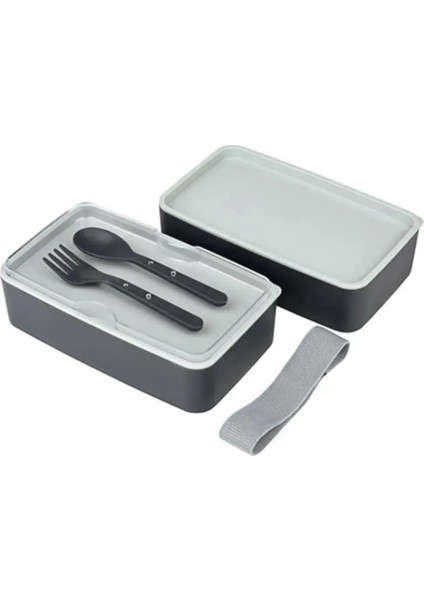 Beslenme Kabı 2 Katlı Ayarlanabilir Çatal Kaşıklı Yemek Saklama Kabı Antrasit fırsatları