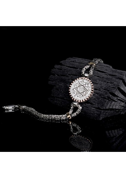 925 Ayar Gümüş Kral Zincir Hz Süleyman Mührü Model Bileklik