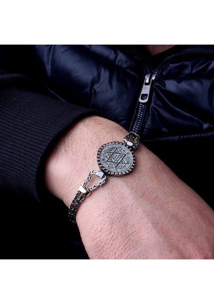 925 Ayar Gümüş Kral Zincir Hz Süleyman Mührü Model Bileklik fiyatları