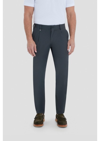 Regular Fit Pileli Erkek Chino Pantolon Koyu Haki