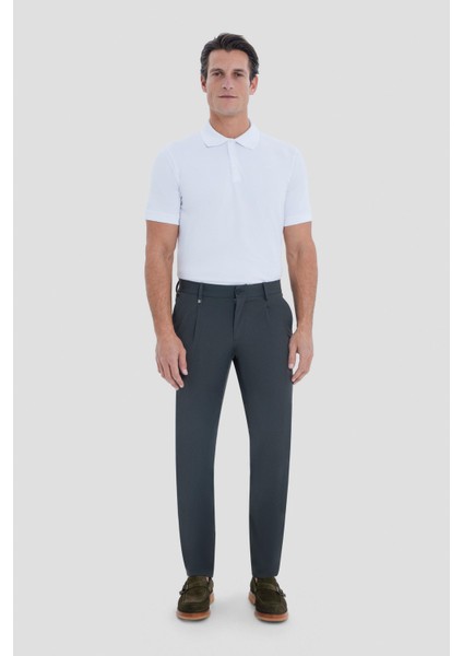 Regular Fit Pileli Erkek Chino Pantolon Koyu Haki modelleri