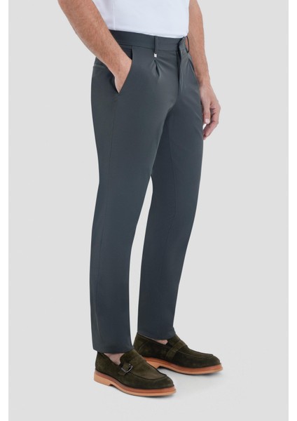 Regular Fit Pileli Erkek Chino Pantolon Koyu Haki fırsatları