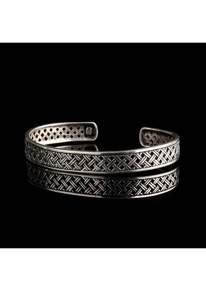 925 Ayar Gümüş Desen Motifli Erkek Kelepçe Bileklik
