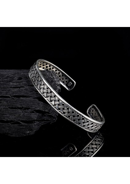 925 Ayar Gümüş Desen Motifli Erkek Kelepçe Bileklik modelleri