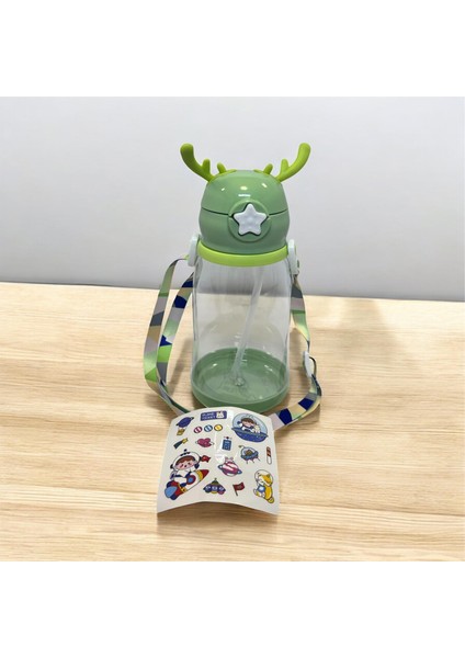 Çoçuk Okul Suluğu 500ML. (Matara) Geyik Figürlü Pipetli Taşıma Kayışlı