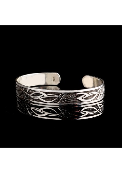 925 Ayar Gümüş Desen Motifli Erkek Kelepçe Bileklik