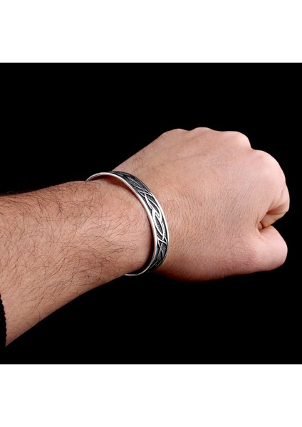 925 Ayar Gümüş Desen Motifli Erkek Kelepçe Bileklik fiyatları