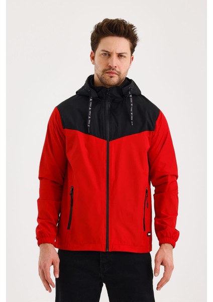 /9114-ERKEK Yaka Garnili Yağmurluk - Kırmızı fiyatları