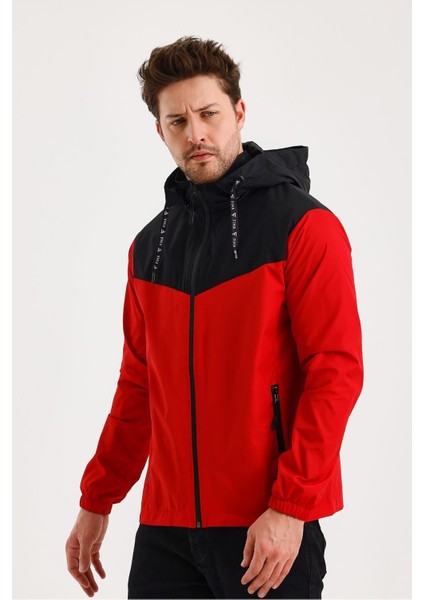 /9114-ERKEK Yaka Garnili Yağmurluk - Kırmızı modelleri