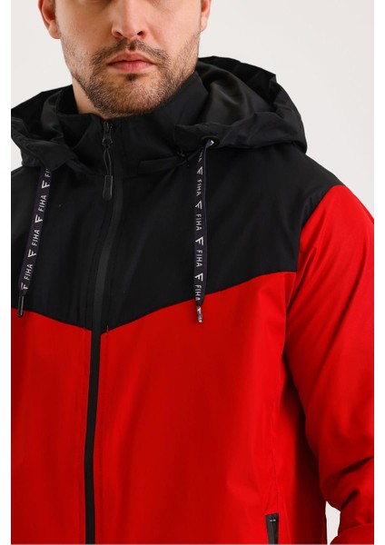 /9114-ERKEK Yaka Garnili Yağmurluk - Kırmızı fırsatları