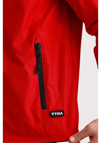 /9114-ERKEK Yaka Garnili Yağmurluk - Kırmızı indirimleri