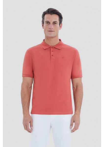 Düğmeli Polo Yaka Pike Basic Erkek T-Shirt Kiremit