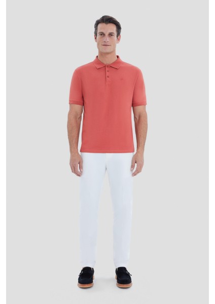 Düğmeli Polo Yaka Pike Basic Erkek T-Shirt Kiremit fiyatları