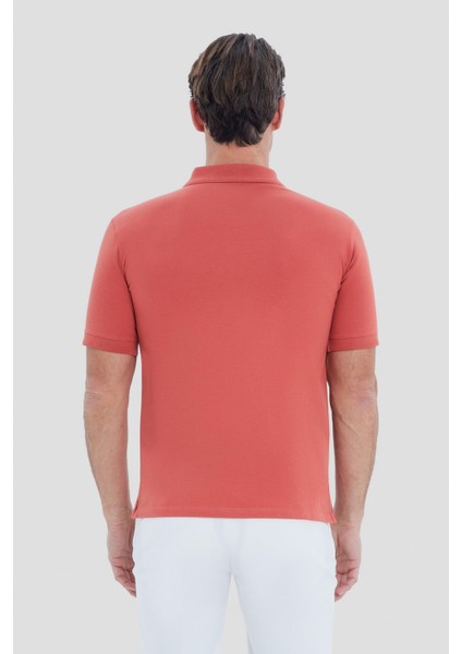 Düğmeli Polo Yaka Pike Basic Erkek T-Shirt Kiremit modelleri