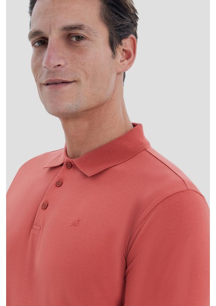Düğmeli Polo Yaka Pike Basic Erkek T-Shirt Kiremit indirimleri