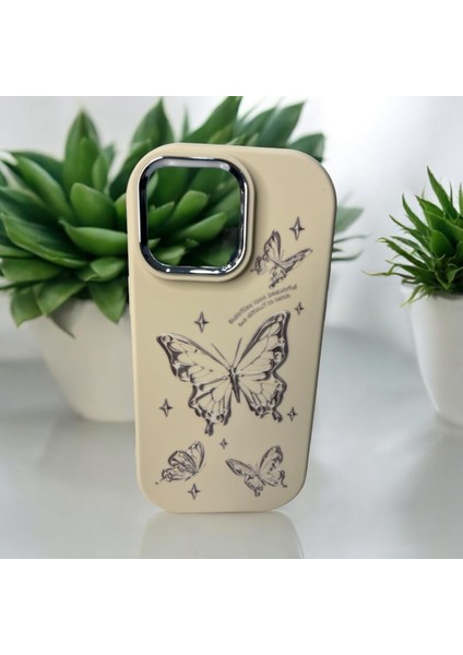 iPhone 15 Pro Max Kelebek Baskı Kabartmalı Kaliteli Silikon Telefon Kılıfı