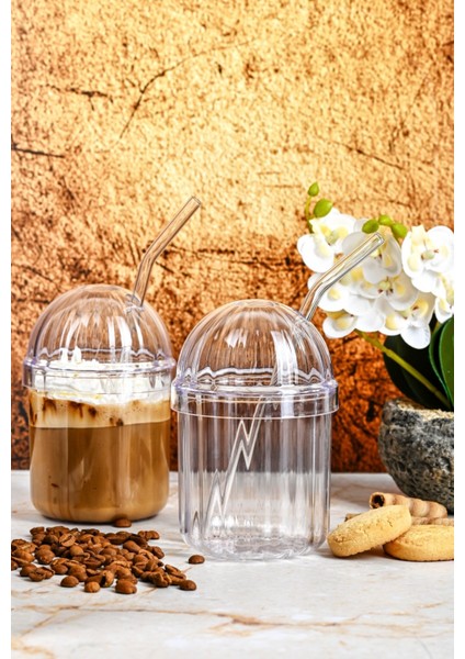 1 Adet Mika Bardak 430 ml (1 Adet Cam Pipet Hediyeli)| Kahve, Limonata, Meşrubat Sunum Bardağı modelleri