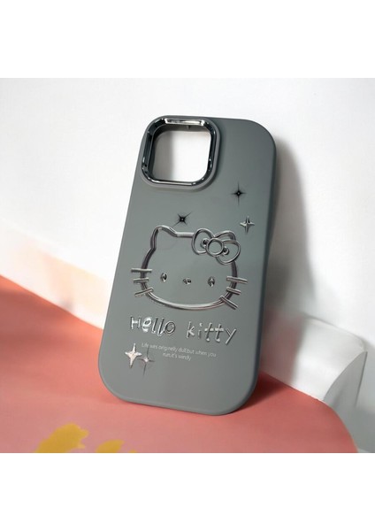 iPhone 15 Pro Max Hello Kitty Kabartmalı Kaliteli Silikon Telefon Kılıfı