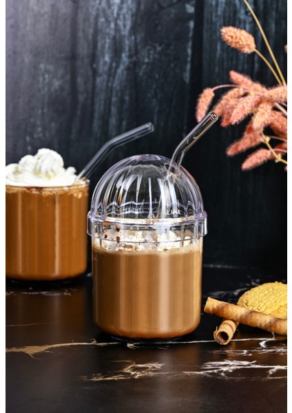 1 Adet Mika Bardak 430 ml (1 Adet Cam Pipet Hediyeli)| Kahve, Limonata, Meşrubat Sunum Bardağı