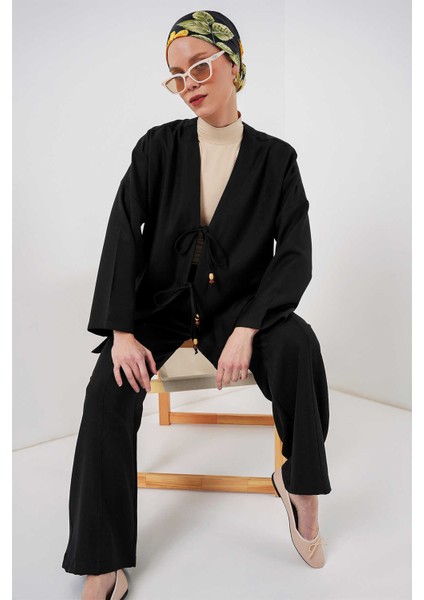 Kadın Keten Kimono Ikili Takım Siyah fiyatları