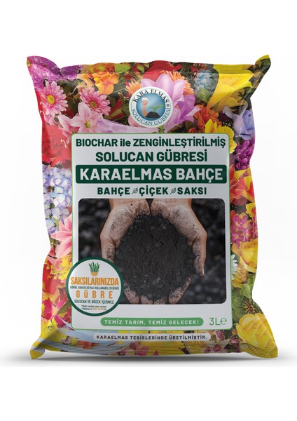 Karaelmas Bahçe | Biochar ile Zenginleştirilerek Üretilen Solucan Gübresi - 3 L
