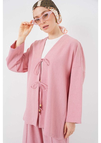 Kadın Keten Kimono Ikili Takımgül Kurusu