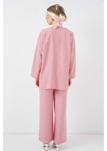 Kadın Keten Kimono Ikili Takımgül Kurusu