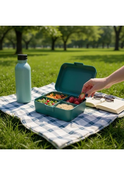 Kare Beslenme Kabı 2 Katlı Ayarlanabilir Çatal Kaşıklı Yemek Saklama Kabı Yeşil fiyatları