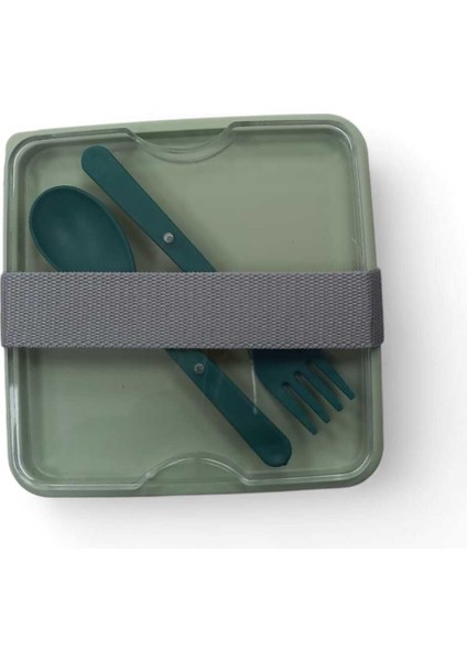 Kare Beslenme Kabı 2 Katlı Ayarlanabilir Çatal Kaşıklı Yemek Saklama Kabı Yeşil modelleri