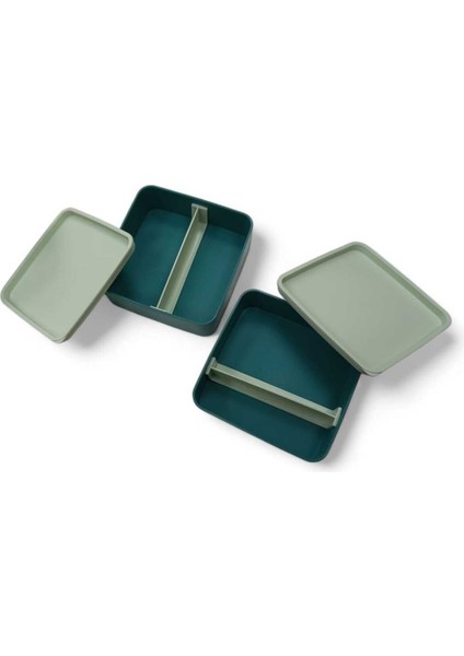 Kare Beslenme Kabı 2 Katlı Ayarlanabilir Çatal Kaşıklı Yemek Saklama Kabı Yeşil indirimleri
