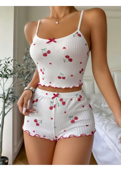 Kadın Askılı Bluz Şortlu Takım Trend Moda