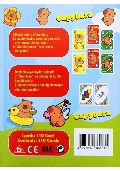 Uno Capybara Oyun Kartı Resimli Uno Oyun fiyatları