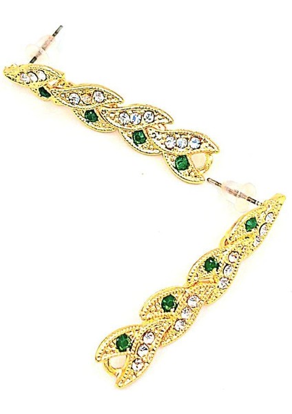 Gold Renk Sallantılı Taşlı Uzun Küpe