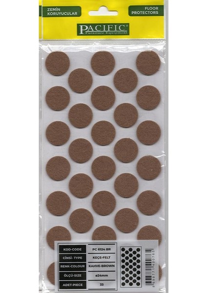 Yapışkanlı Yuvarlak Keçe 24 mm – 33 Adet – Siyah, Gri, Beyaz, Kahve Renk – Mobilya Zemin Koruyucu Keçe