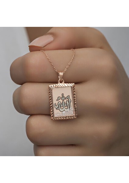 Rose Arapca Allah Muhammet Yazılı 925 Ayar Gümüş Kolye