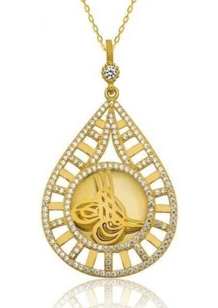 Damla Çerçeveli Tuğra 925 Ayar Gümüş Kadın Kolye