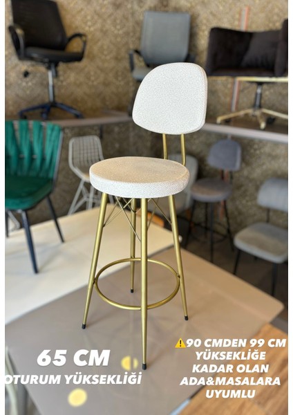 Yeni Teddy Kumaş Vena Bar Sandalye Mat(Eskitme)Gold Ekru.65 cm Oturum Yüksekliği