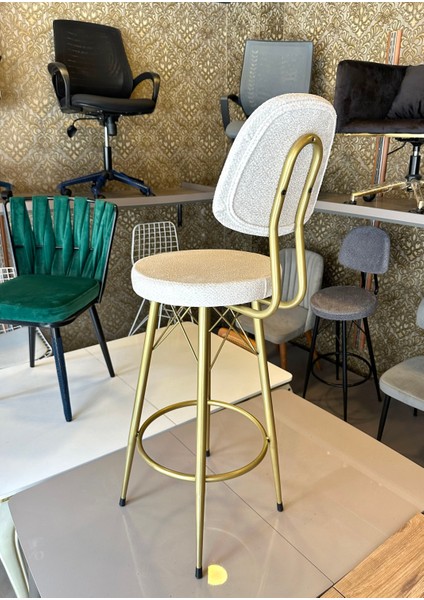 Yeni Teddy Kumaş Vena Bar Sandalye Mat(Eskitme)Gold Ekru.65 cm Oturum Yüksekliği fiyatları