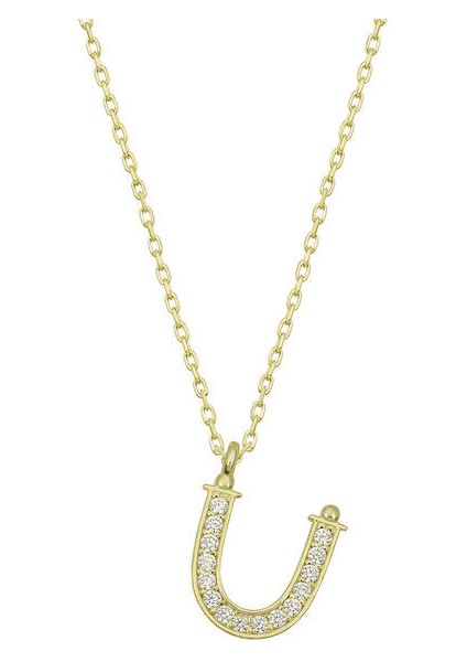 Ü Harfi Gold 925 Ayar Gümüş Kadın Kolye