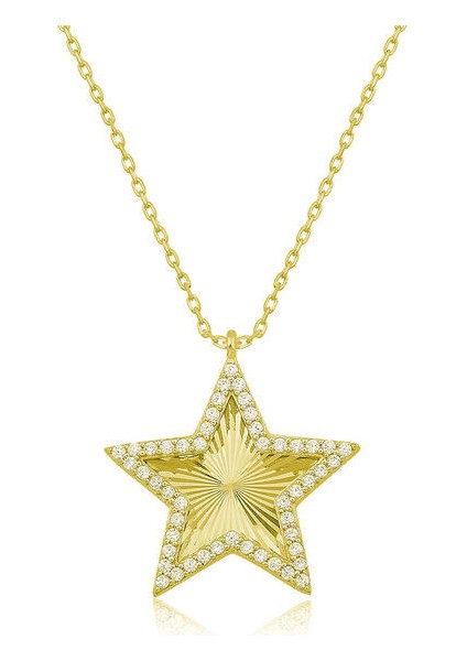 Gold Fırfır Desen 925 Ayar Gümüş Kadın Kolye