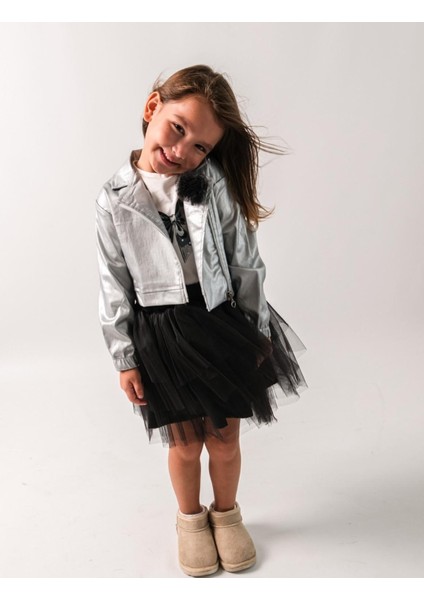 Kız Çocuk Silver Çeketli Tütü Etekli 3 Lü Takım